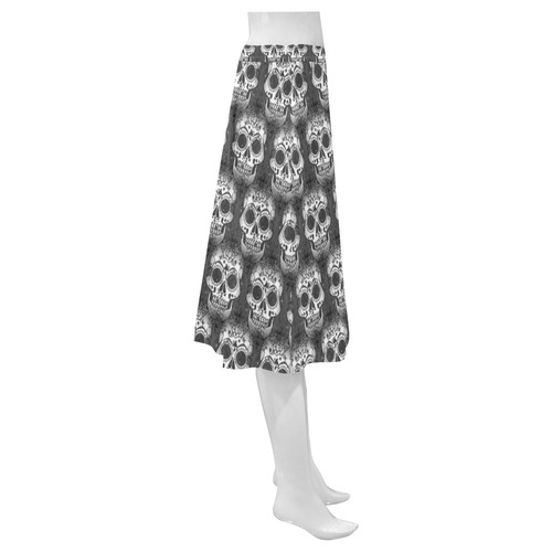 new skull allover pattern 2 by JamColors Mnemosyne Women's Crepe Skirt (Model D16)