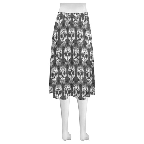 new skull allover pattern 2 by JamColors Mnemosyne Women's Crepe Skirt (Model D16)