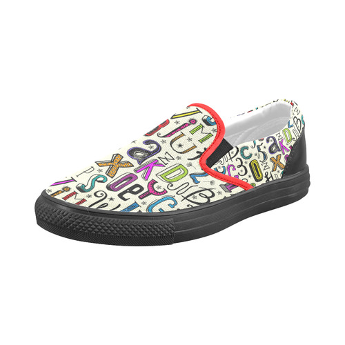 Letters Numbers Stars Typography Pattern Colored Men's Slip-on Canvas Shoes (Model 019)