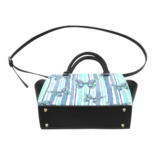 Watercolor Butterflies & Stripes Blue Cyan Classic Shoulder Handbag (Model 1653)