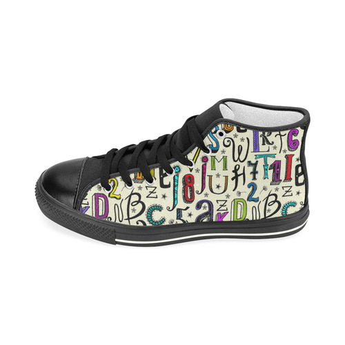 Letters Numbers Stars Typography Pattern Colored Men’s Classic High Top Canvas Shoes (Model 017)