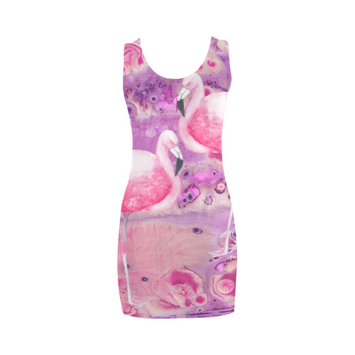 Flamingos Batik Paint Background Pink Violet Medea Vest Dress (Model D06)