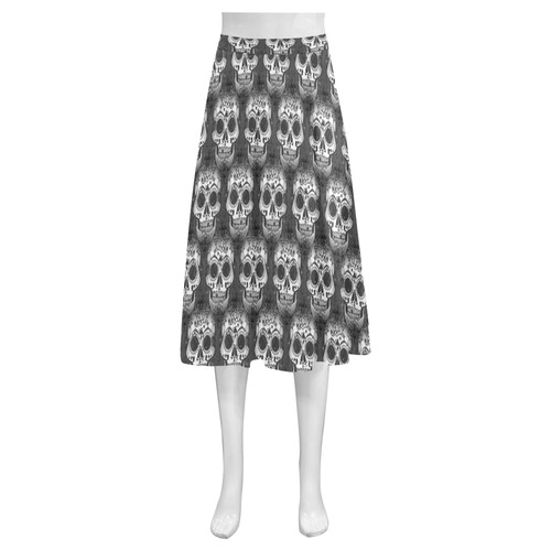 new skull allover pattern 2 by JamColors Mnemosyne Women's Crepe Skirt (Model D16)