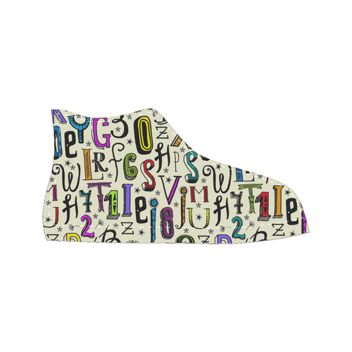 Letters Numbers Stars Typography Pattern Colored Men’s Classic High Top Canvas Shoes (Model 017)