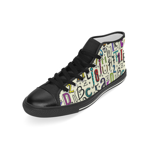 Letters Numbers Stars Typography Pattern Colored Men’s Classic High Top Canvas Shoes (Model 017)