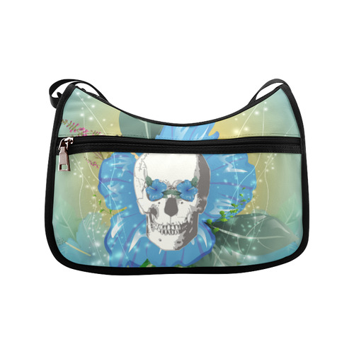 Funny skull with blue flowers Crossbody Bags (Model 1616)