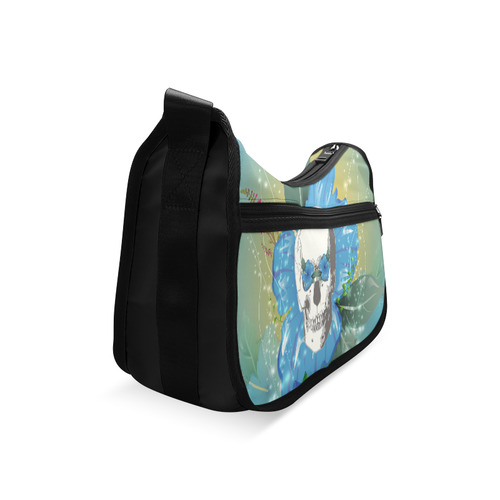 Funny skull with blue flowers Crossbody Bags (Model 1616)