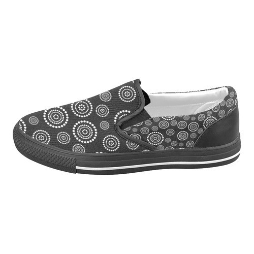 Dots Circle Flower Power Pattern white Men's Slip-on Canvas Shoes (Model 019)