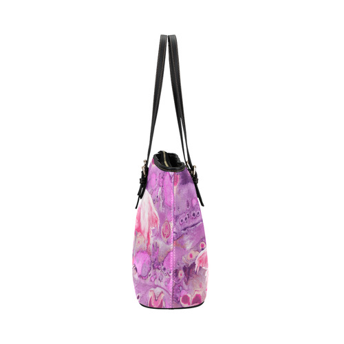 Flamingos Batik Paint Background Pink Violet Leather Tote Bag/Small (Model 1651)