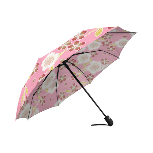 White Sakura Japanese Kimono Pattern Auto-Foldable Umbrella (Model U04)