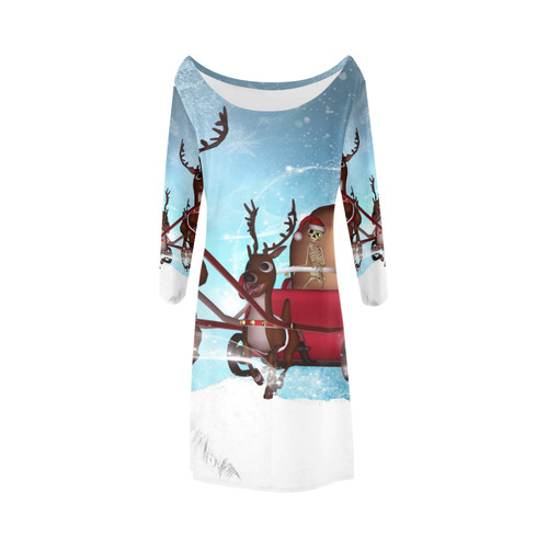 Christmas, funny skeleton with reindeer Bateau A-Line Skirt (D21)