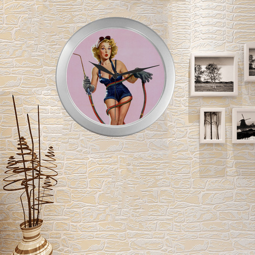 Retro pin-up girls Silver Color Wall Clock