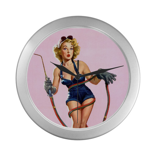 Retro pin-up girls Silver Color Wall Clock