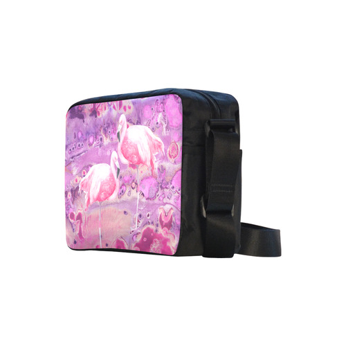 Flamingos Batik Paint Background Pink Violet Classic Cross-body Nylon Bags (Model 1632)