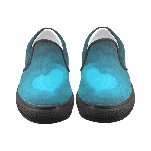Blue Fluffy Heart Slip-on Canvas Shoes for Men/Large Size (Model 019)