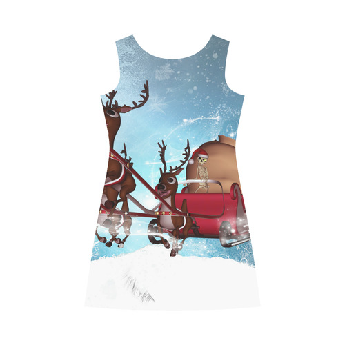 Christmas, funny skeleton with reindeer Bateau A-Line Skirt (D21)