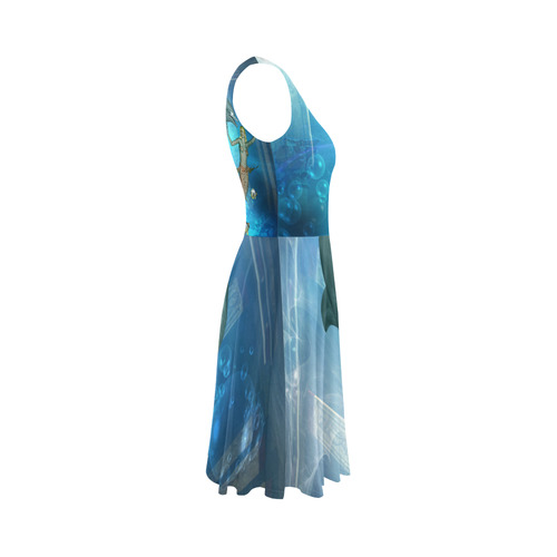 Underwater, dolphin with mermaid Sleeveless Ice Skater Dress (D19)