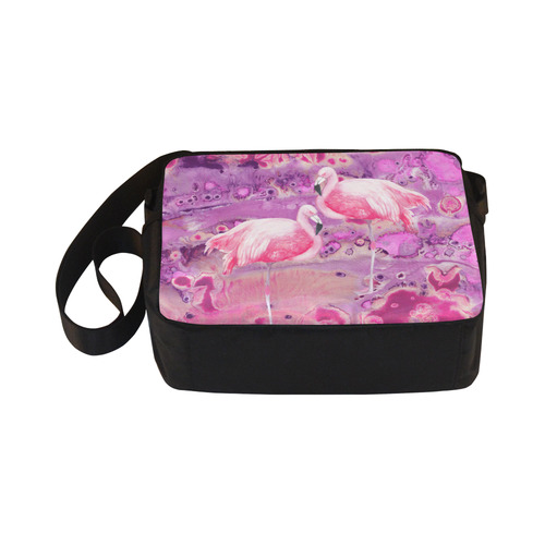 Flamingos Batik Paint Background Pink Violet Classic Cross-body Nylon Bags (Model 1632)