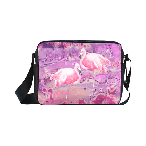 Flamingos Batik Paint Background Pink Violet Classic Cross-body Nylon Bags (Model 1632)