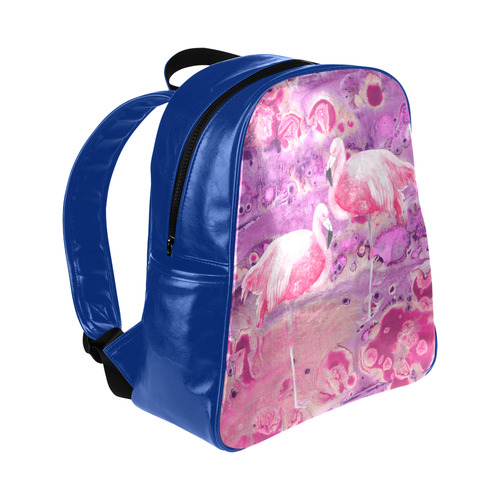 Flamingos Batik Paint Background Pink Violet Multi-Pockets Backpack (Model 1636)