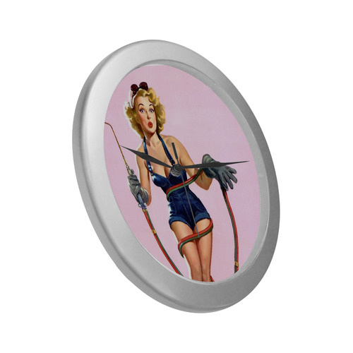 Retro pin-up girls Silver Color Wall Clock