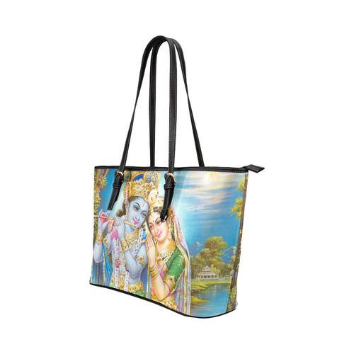 Krishna Radha Beautiful Hindu Landscape Leather Tote Bag/Small (Model 1651)