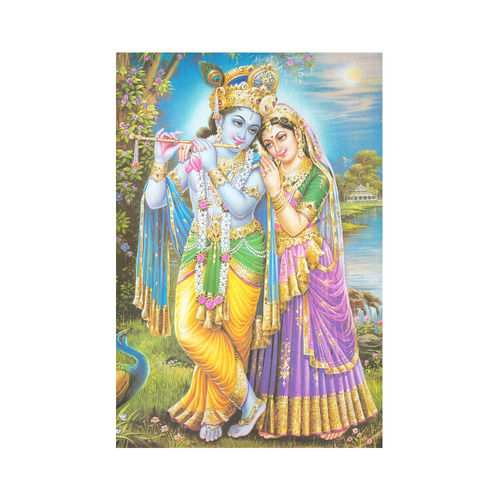 Krishna Radha Beautiful Hindu Deities Cotton Linen Wall Tapestry 60"x 90"