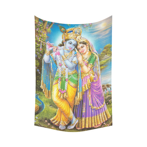 Krishna Radha Beautiful Hindu Deities Cotton Linen Wall Tapestry 60"x 90"