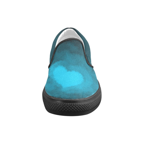 Blue Fluffy Heart Slip-on Canvas Shoes for Men/Large Size (Model 019)