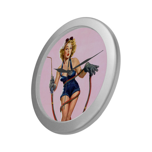 Retro pin-up girls Silver Color Wall Clock