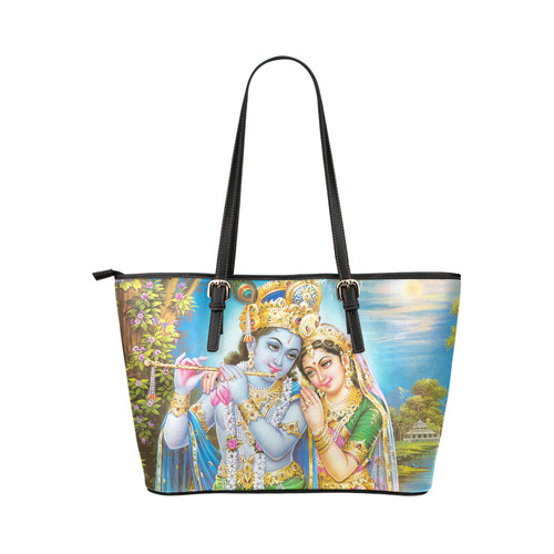 Krishna Radha Beautiful Hindu Landscape Leather Tote Bag/Large (Model 1651)