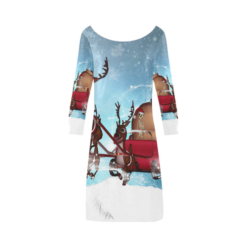 Christmas, funny skeleton with reindeer Bateau A-Line Skirt (D21)