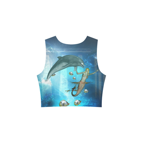 Underwater, dolphin with mermaid Sleeveless Ice Skater Dress (D19)