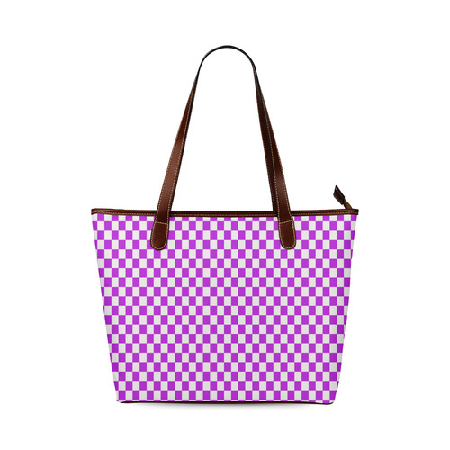 Bright Purple Gingham Shoulder Tote Bag (Model 1646)