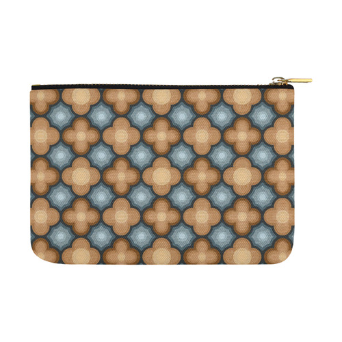 Brown, Blue Floral Pattern Carry-All Pouch 12.5''x8.5''