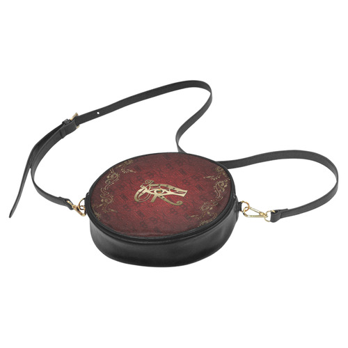 The all seeing eye in gold and red Round Sling Bag (Model 1647)