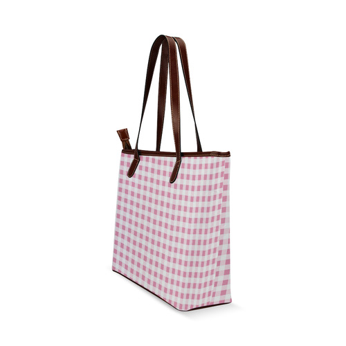 Petal Pink Gingham Shoulder Tote Bag (Model 1646)