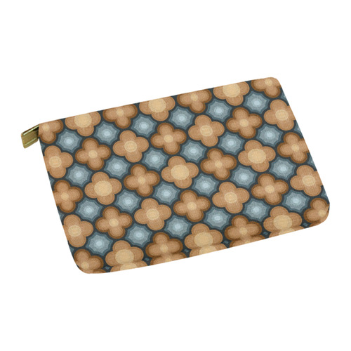 Brown, Blue Floral Pattern Carry-All Pouch 12.5''x8.5''