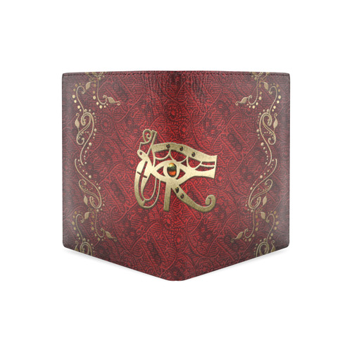 The all seeing eye in gold and red Men's Leather Wallet (Model 1612)