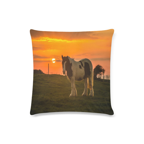 Sunset Horse Custom Zippered Pillow Case 16"x16"(Twin Sides)