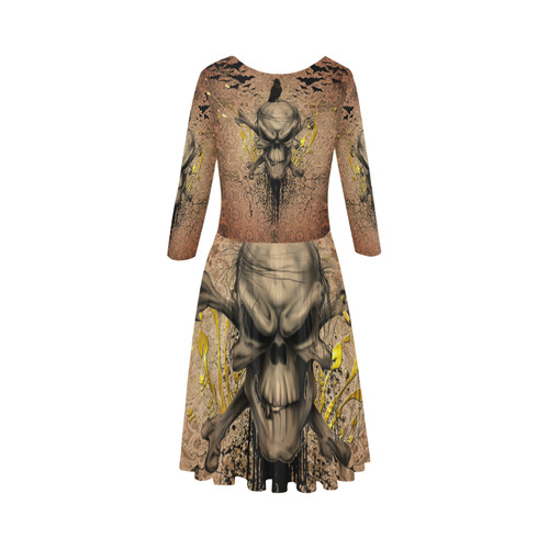 The scary skull with crow Elbow Sleeve Ice Skater Dress (D20)