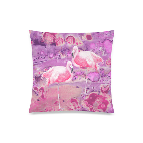 Flamingos Batik Paint Background Pink Violet Custom Zippered Pillow Case 20"x20"(Twin Sides)