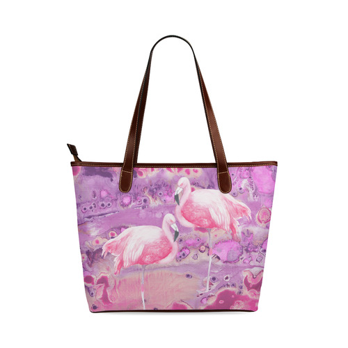 Flamingos Batik Paint Background Pink Violet Shoulder Tote Bag (Model 1646)