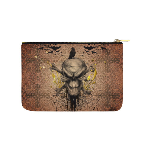 The scary skull with crow Carry-All Pouch 9.5''x6''