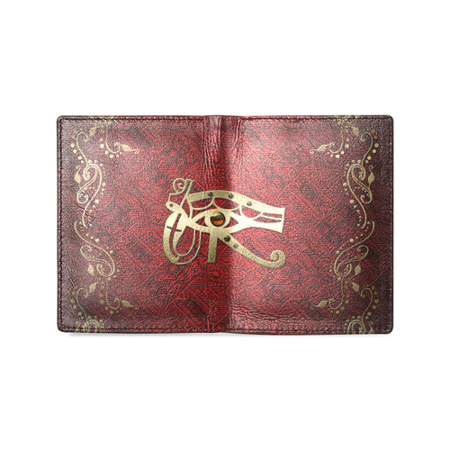 The all seeing eye in gold and red Men's Leather Wallet (Model 1612)