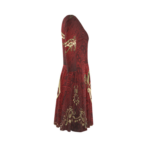 The all seeing eye in gold and red Elbow Sleeve Ice Skater Dress (D20)