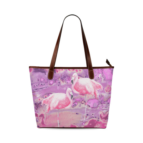 Flamingos Batik Paint Background Pink Violet Shoulder Tote Bag (Model 1646)