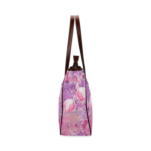 Flamingos Batik Paint Background Pink Violet Classic Tote Bag (Model 1644)