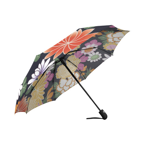Pink Orange Floral Japanese Kimono Auto-Foldable Umbrella (Model U04)