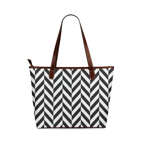 Black And White Herringbone Shoulder Tote Bag (Model 1646)